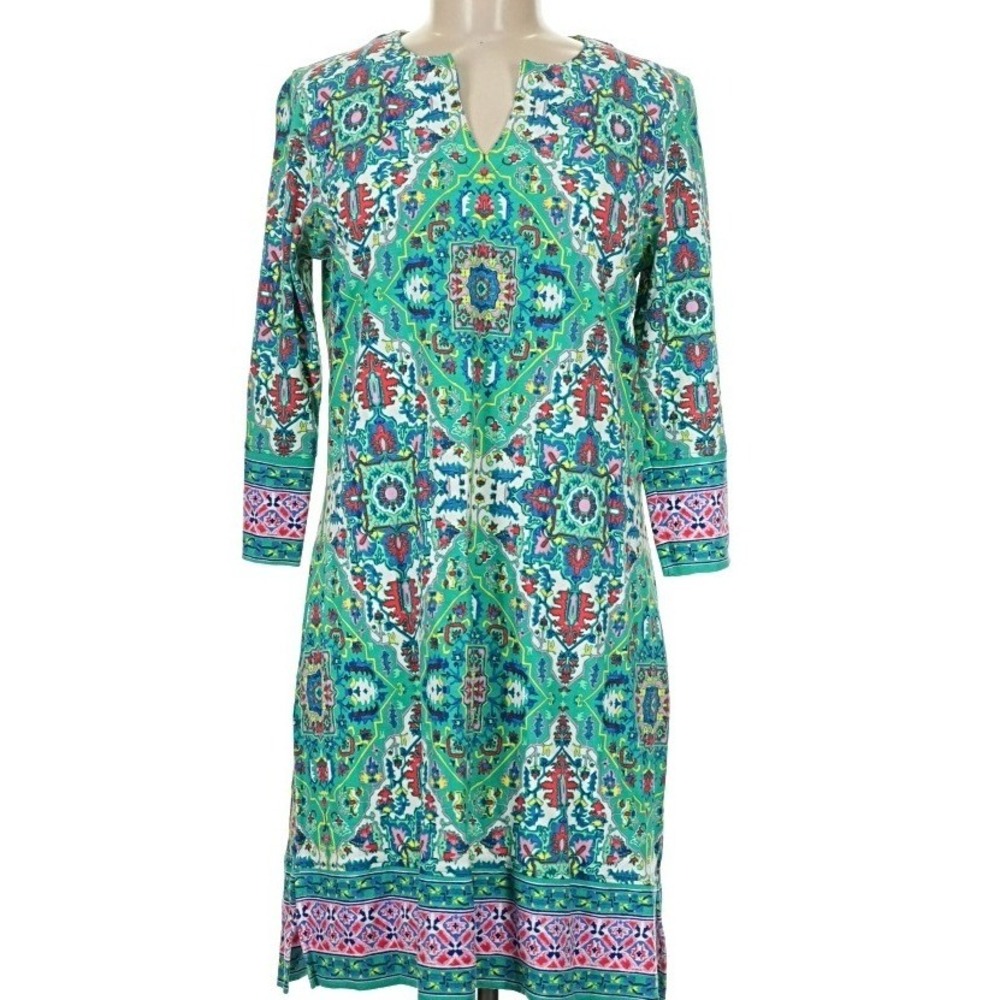 Coolibar Oceanside Tunic Dress M UPF 50+ Multicolor Medallion Resort Preppy Chic